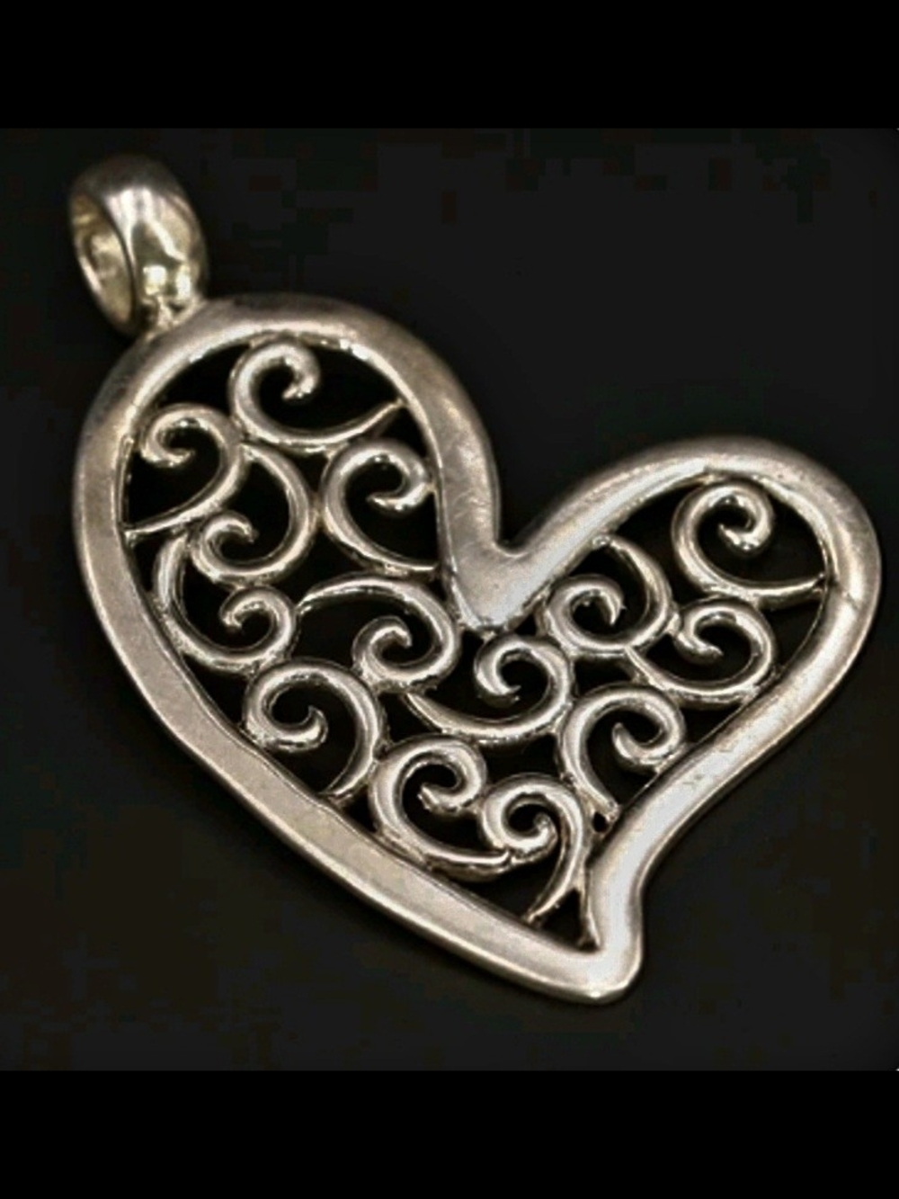 925 Sterling Silver- Heart Openwork Filigree Necklace Pendant - 9.5g